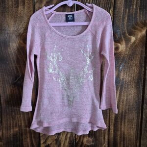 Route 66 Pink Deer Graphic Knit Sweater Girls 6 6X Boho Western